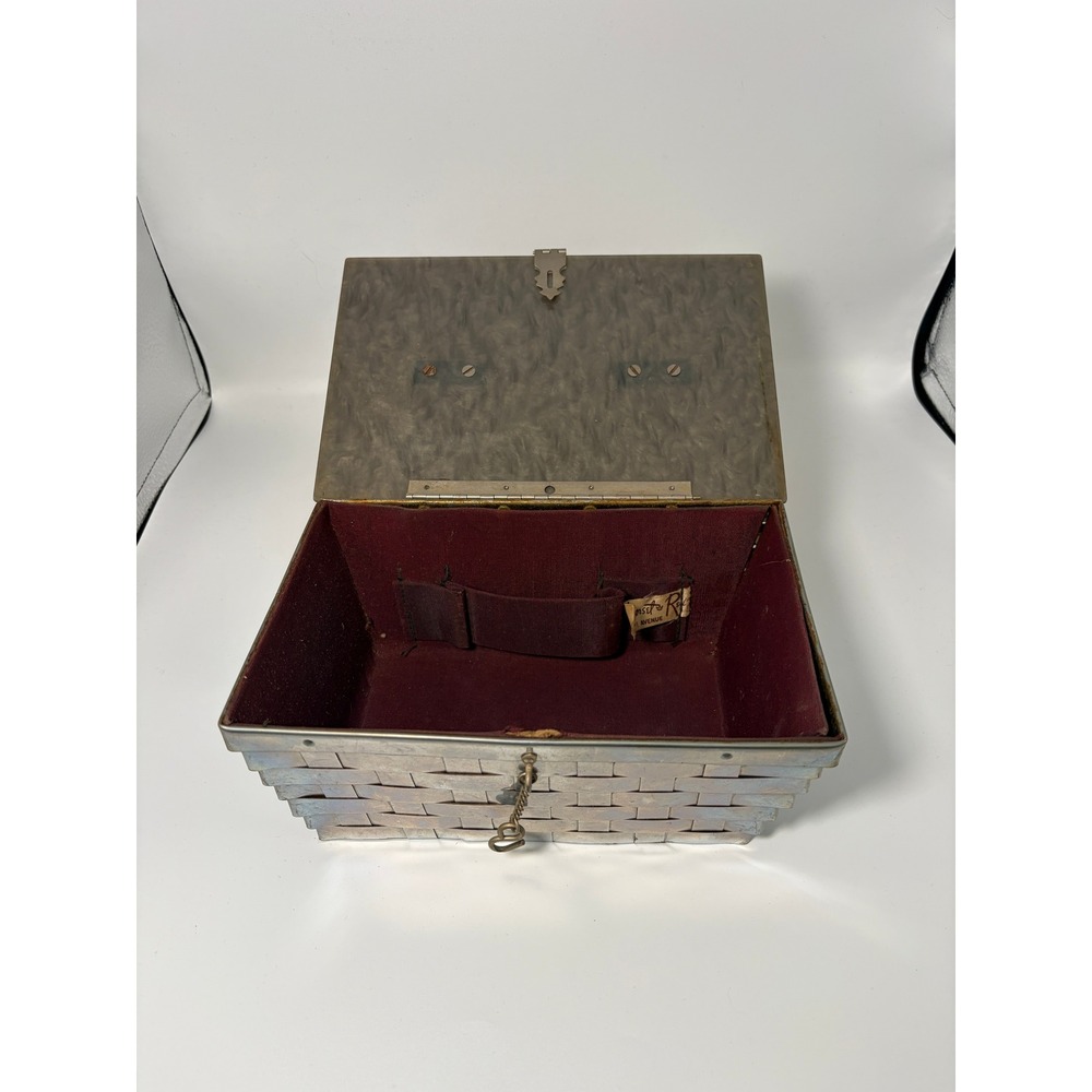 Vintage Woven Metal Box Clutch with Lucite Handle | 1950s Evening Bag - Picture 5 of 8